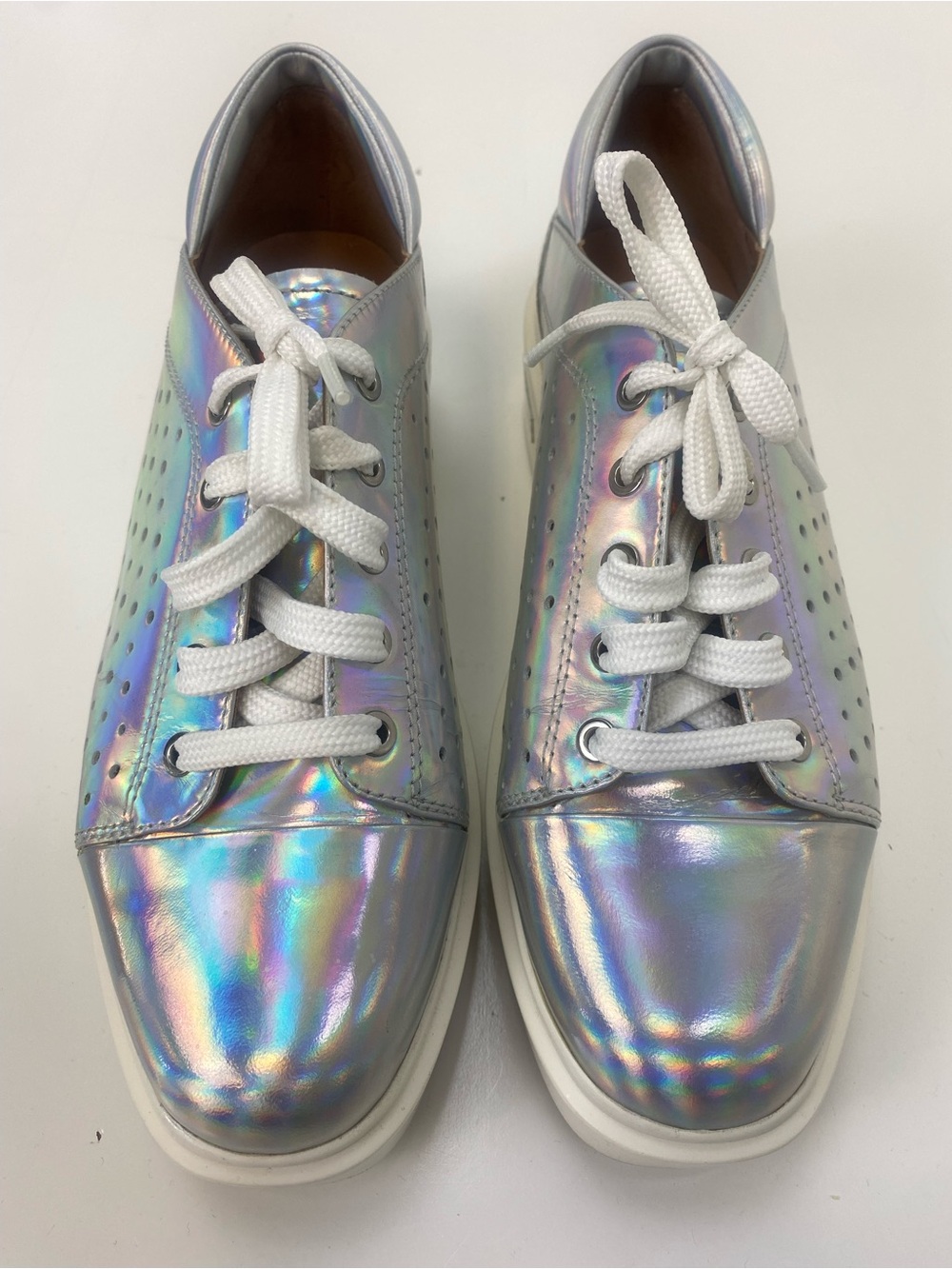 Paolo Iridescent Holographic Lace-Up Sneakers - White Laces
